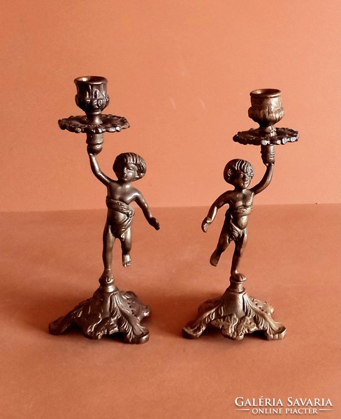 Angelic copper putto candle holder, negotiable in pairs, art nouveau