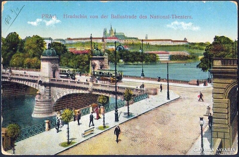 Városi közlekedés Csehország Prága, Villamos közlekedés a Legionáriusok hídján 1918