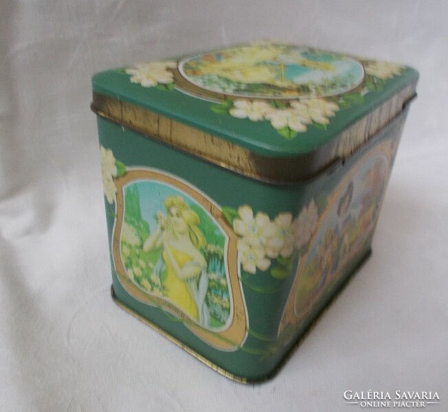 Retro antique four seasons pattern metal box