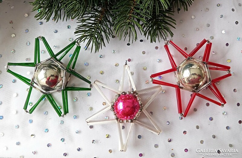 Old tapestry glass Christmas tree ornament star 9cm - per piece