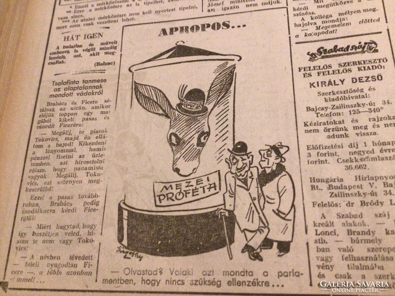 Szigethy István eredeti karikatúra rajza a Szabad Száj c. lapnak  22 x 16 cm