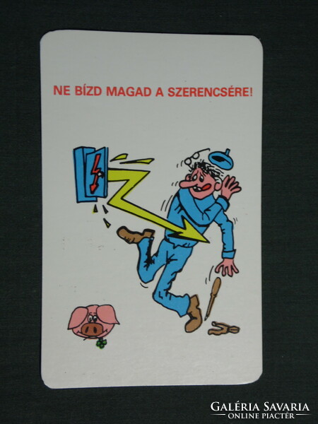 Kártyanaptár, OKISZ munkavédelmi felügyelet, balesetmegelőzés, grafikai rajzos, humoros, 1980,   (4)