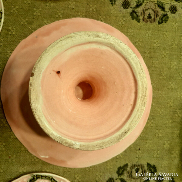 1800s- majolica set - pedestal bowl + 5 plates - art&decoration
