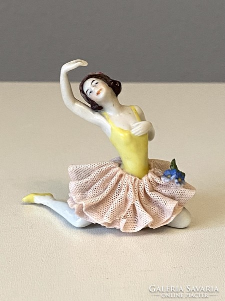Antique Altwien ballerina ballet dancer girl in tulle dress painted porcelain statue