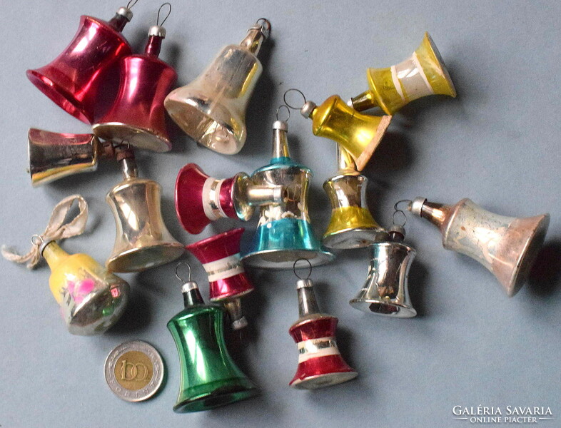 16 pieces of antique glass bells, bells, Christmas tree decorations with bells - some rarer