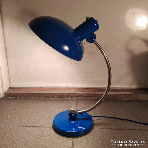 Bauhaus table lamp renovated - christian dell - koranda /blue - nickel/