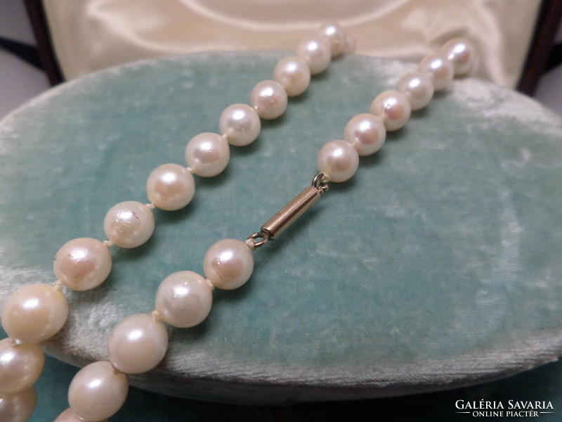 Genuine saltwater cultured pearl string with gold clasp