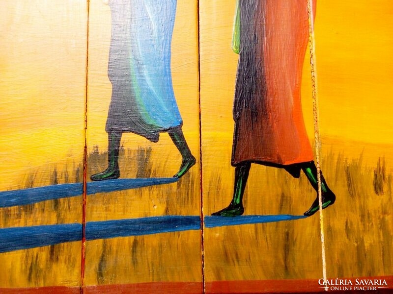 African Batys women. Picture painted on boards. A contemporary work of art