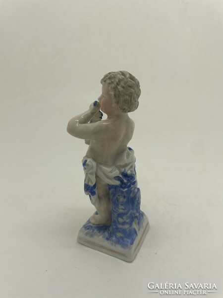 Antik sitzendorf putto szőlővel 10.5cm porcelán figura