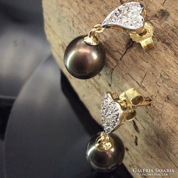 Tahitian pearl - brilles gold earrings