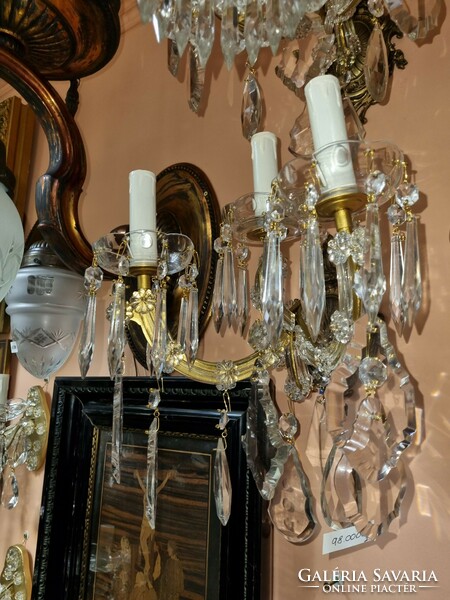 2 old renovated 3-pronged crystal wall arm