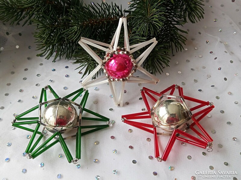 Old tapestry glass Christmas tree ornament star 9cm - per piece