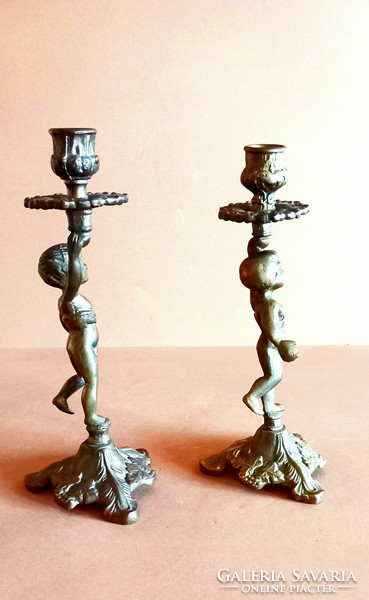 Angelic copper putto candle holder, negotiable in pairs, art nouveau