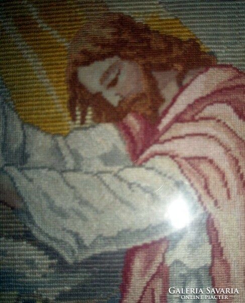 ANTIK selyemszálas gobelin " Krisztus az olajfák hegyén" mesés keretben -Art&Decoration