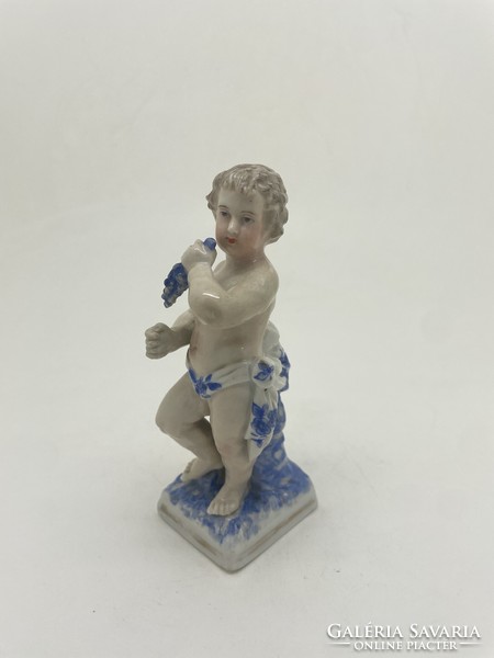Antique sitzendorf putto with grapes 10.5cm porcelain figure