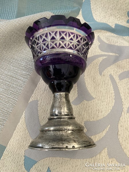 Purple crystal goblet/ ornament with silver base