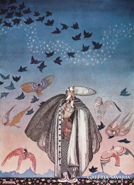 Északi népmese szecessziós illusztráció reprint nyomat 1914 Kay Nielsen A Madarak Ura