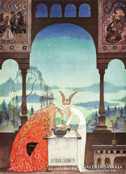 Északi népmese szecessziós illusztráció reprint nyomat 1914 Kay Nielsen király hercegnő palota