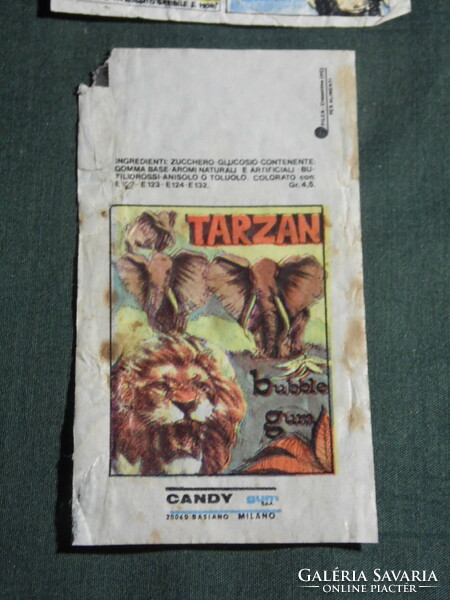 Chewing paper label, candy gum, tarzan bubble gum, milano, 1980-90