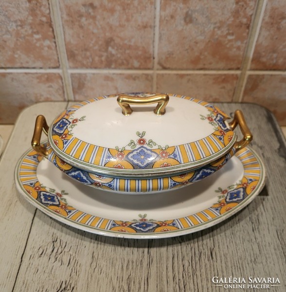 Limoges porcelán, J B Jean Boyer fedeles szószos kínáló, tál az 1920-as évekből.