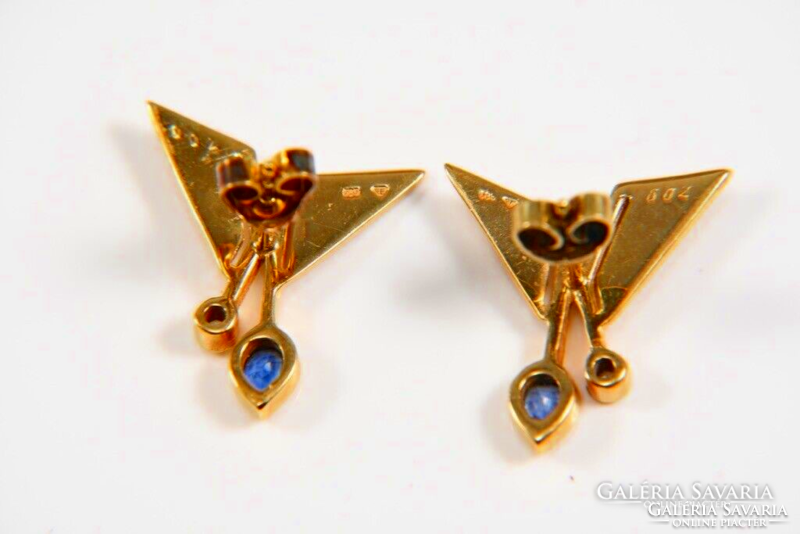 Art Deco Gyémánt-zafír kövekkel arany fülbevaló