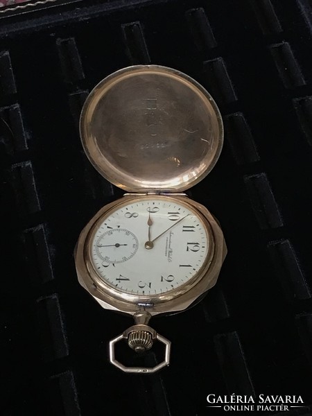 Gold old iwc schaffhausen 14 k. Br: 76.7g round seconds double cover gold watch with chain