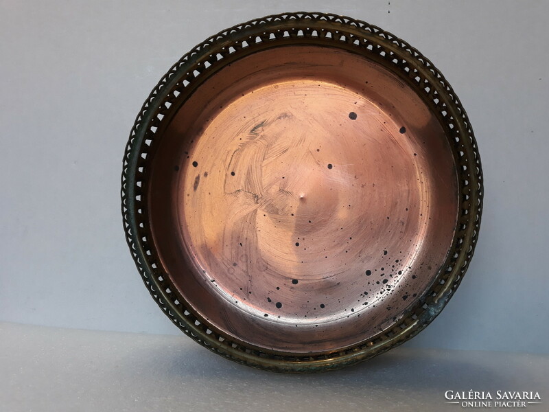 Beautiful antique red copper centerpiece with openwork brass rim