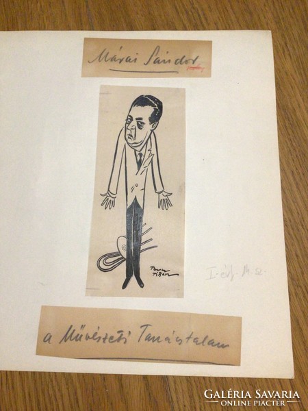 Tibor Toncz's original caricature drawing of Sándor Marai in the free mouth. For a newspaper