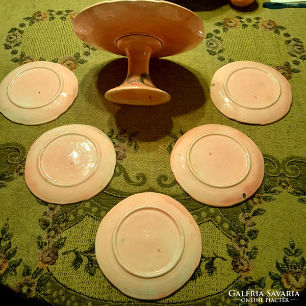 1800s- majolica set - pedestal bowl + 5 plates - art&decoration