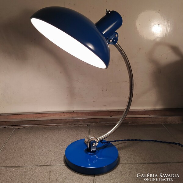 Bauhaus table lamp renovated - christian dell - koranda /blue - nickel/