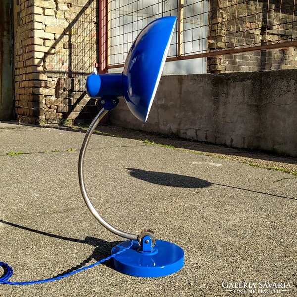 Bauhaus table lamp renovated - christian dell - koranda /blue - nickel/