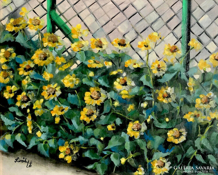 Along the fence - oil painting - 40 x 50 cm