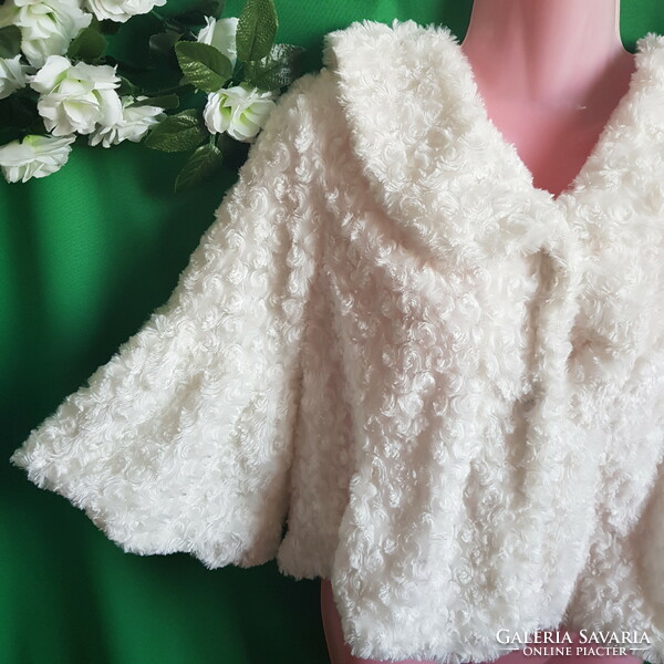 Approx. S off-white, rose-patterned bridal fur bolero, casual jacket
