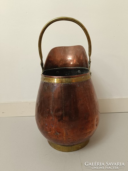 Antique kitchen pot, pot, red copper, with decorative brass handle 463 8202