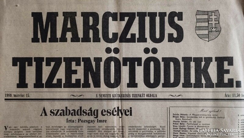 1989 március 15  /  MARCZIUS TIZENÖTÖDIKE.   /  Eredeti, régi újságok, képregények, magazinok
