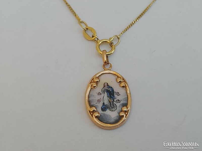 8K aranylánc 14K antik arany Szűz Mária medállal