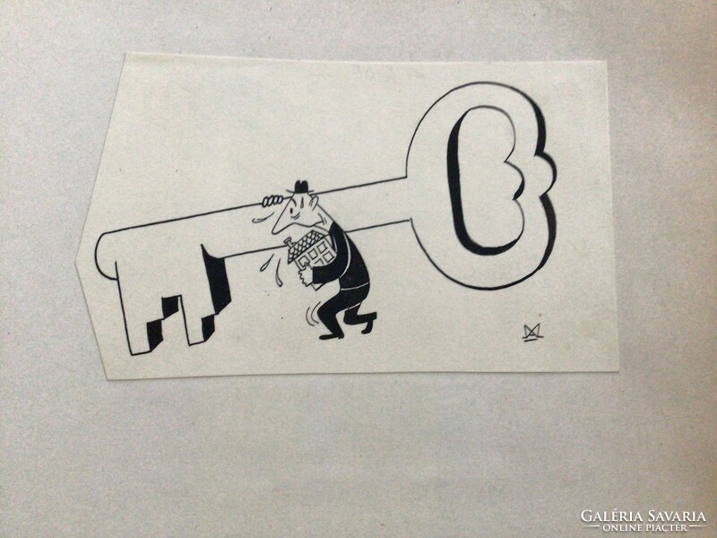 Original cartoon drawing by András Mészáros from the free mouth. Sheet 16 x 9 cm