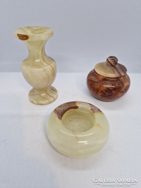 Onyx marble vase, candle holder and bowl with lid