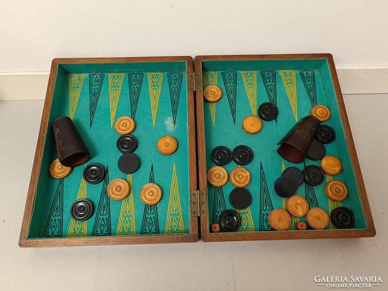 Antique backgammon board game Arabic game in hardwood box 823 8266