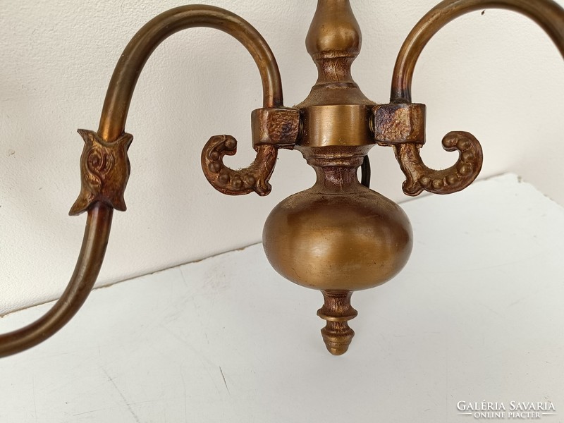 Antique patinated copper two-armed Flemish wall arm with a pair of papier-mâché candles + 4 bulbs 902 8363