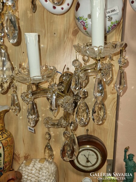 Old renovated 2-pronged crystal wall arm