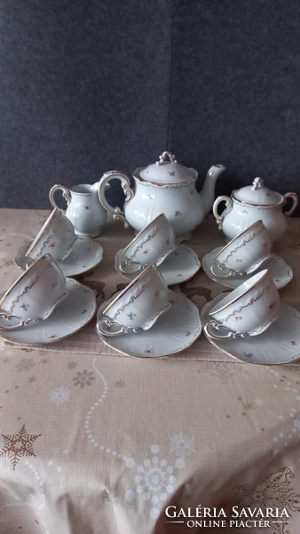 Zsolnay 6 no. Baroque feathered tea set, with five-tower mark, brand new with no wear