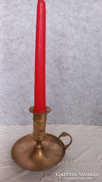 Antique 1800s Italian brass walking candle holder with adjustable candle height