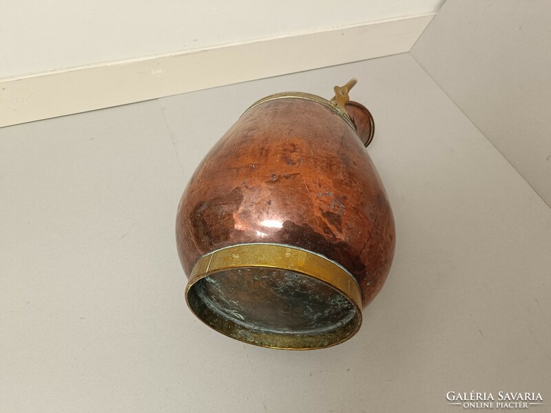 Antik konyhai edény kanna kaspó vörösréz dekoratív sárgaréz füllel 463 8202
