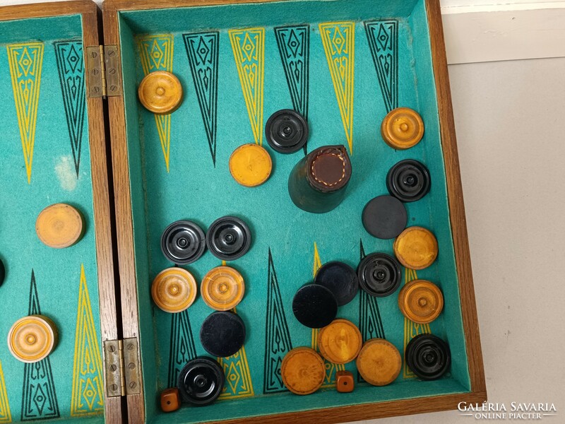 Antik backgammon társas játék ostábla arab játék keményfa dobozában 823 8266
