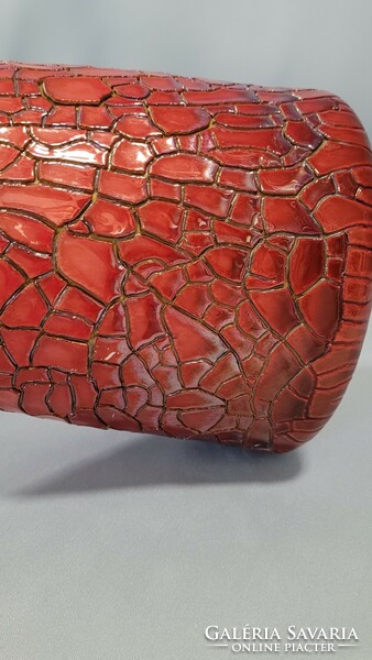 Flawless! Modern vase of Zsolnay eozin ox blood, shrink glaze