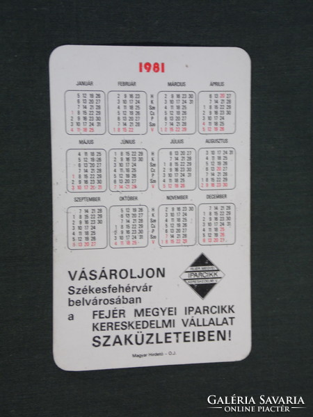 Kártyanaptár, 30 éves Fejér megyei Iparcikk vállalat, Székesfehérvár, grafikai, 1981,   (4)