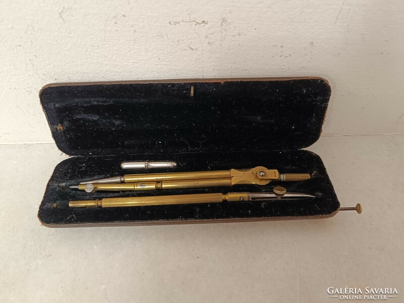 Antik írószer toll körző készlet iskolai eredeti dobozában rajz író eszköz 479 8277