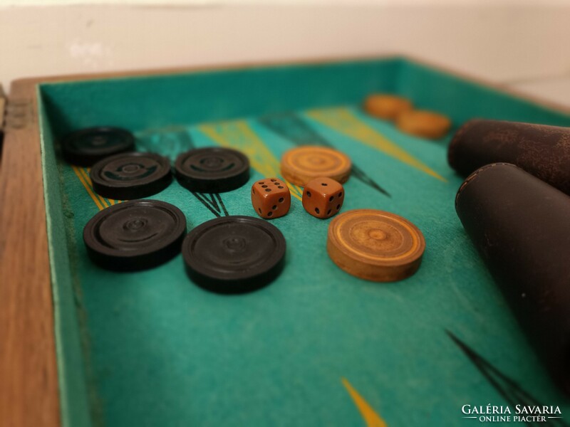 Antique backgammon board game Arabic game in hardwood box 823 8266