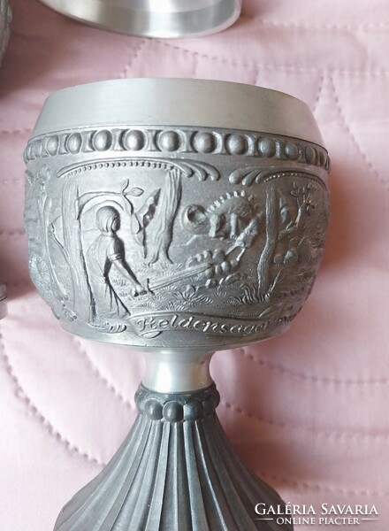 Pewter wine glasses, heroic legends, with scenes from the Nibelungen folktale